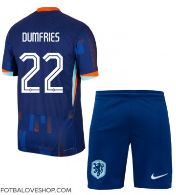 Holandsko Denzel Dumfries #22 Dětské Venkovní Dres ME 2024 Krátký Rukáv (+ trenýrky)